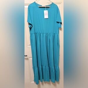 UVN Teal Knit Pullover Dress with Scoop Neck Short Sleeves Elastic Waist Sz 2XL